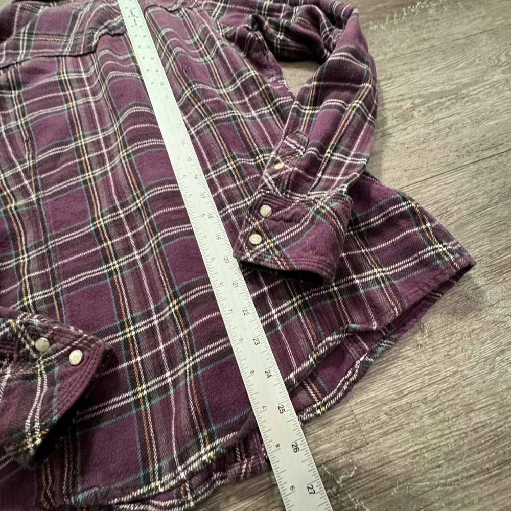 True Religion Western Shirt Mens M Purple Plaid Cotton Flannel Pearl Snap Cowboy